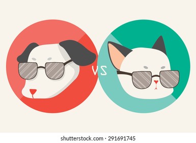 Dog versus Cat, Fight, Competition,red and green.