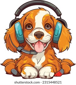 The dog is very happy listening to music, Tshirt design