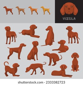 Dog Vizsla Cartoon Vector Illustration Color Variation Set Red Coat