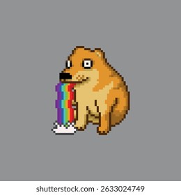 Perro vomitando un arco iris, pixel art meme