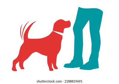 Dog Wagging His Tail Happy To His Master. Vector Illustration In Silhouette