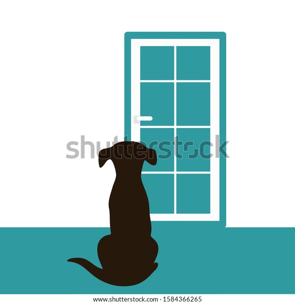 The dog is waiting for the owner at the door\
vector illustration