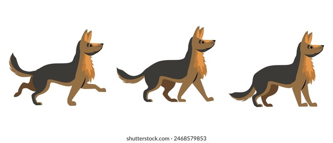 Dog Walk - Animation sprite sheet, walk cycle Animation sequence, animation frames.German shepherd dogs in different poses. Shepherd characters set. Vector illustration