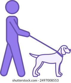Dog Walk Color Icon. Vector Icon. Man Walking Animal on Leash. Pet Concept