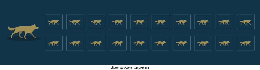Dog Walk Cycle Animation Sprite Sheet. Set Of Poses For The Animation Of The Dog. The Dog Is Walking. Vector Illustration.