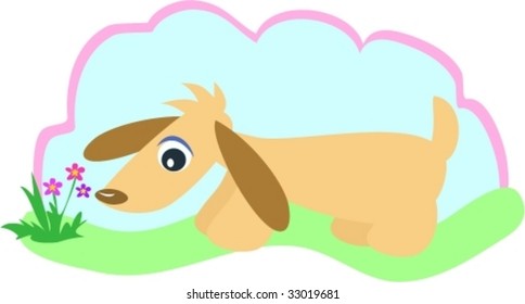 Dog Walk in Garden Vector