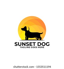 Dog Walk Sunset Design concept Illustration Vector Template. Suitable for Creative Industry, Multimedia, entertainment, Educations, Shop, and any related business
