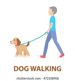 Dog walk vector icon in cartoon style for web