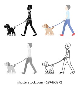 Dog walk vector icon in cartoon style for web