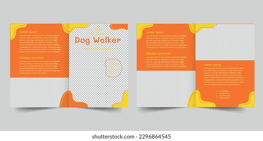 Dog Walker bifold brochure template. A clean, modern, and high-quality design bifold brochure vector design. Editable and customize template brochure
