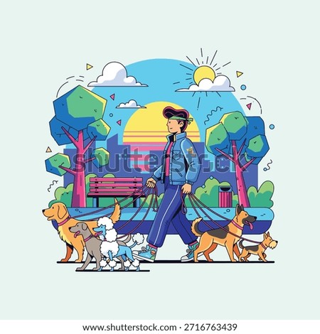 Dog walker icon flat vector design.