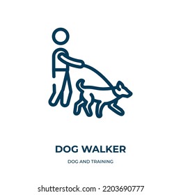 Dog walker icon. Linear vector illustration from dog and training collection. Outline dog walker icon vector. Thin line symbol for use on web and mobile apps, logo, print media.