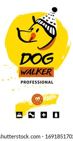 Dog Walker Logo. Template Design Poster, Banner For Professional Pet Care. 