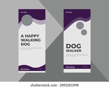 Dog walker service Roll Up Banner Design. Pet Walking service Poster leaflet design template bundle, flyer, poster, print-ready,
Dog walker DL Flyer