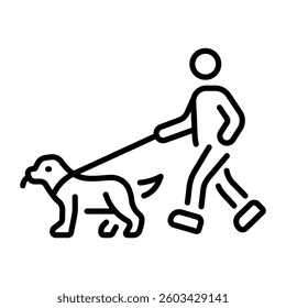 Dog walking character icon in a linear style 