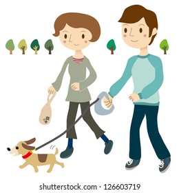 Dog walking couple