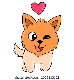 dog walking happy in love, vector illustration art. doodle icon image kawaii.