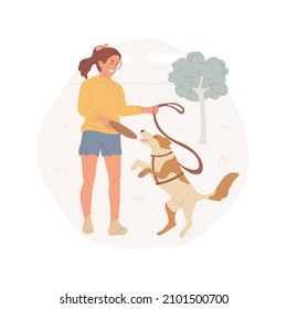 Dog walking isolated cartoon vector illustration. Young inspired girl having her first job, summer work outdoors, teen doing dog walking on street, teenagers lifestyle cartoon vector.