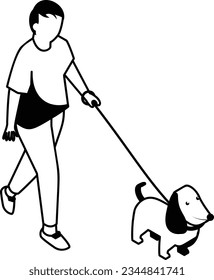 Dog walking isometric Concept, work life balance Vector Icon Design, Free time activities Symbol, Extracurricular activity Sign, hobbies interests Stock Illustration