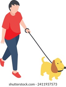 Dog walking isometric Concept, work life balance Vector Icon Design, Spare time engagements Symbol, Additional pursuits Sign, Personal pastimes Stock Illustration