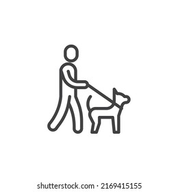 Dog walking line icon. linear style sign for mobile concept and web design. Man with dog outline vector icon. Symbol, logo illustration. Vector graphics