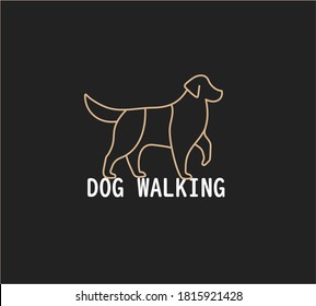 Concepto del logotipo de la línea de marcha de perro, icono lineal Golden Retriever. Plantilla de logotipo vectorial aislado para el servicio de paseo de perros mascotas.