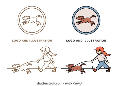 Dog walking, logo and illustration