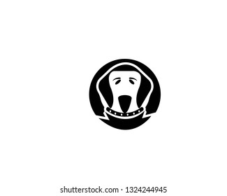 Dog walking logo template with sitting dog silhouette.-Vector
