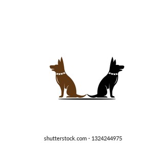 Dog walking logo template with sitting dog silhouette.-Vector

