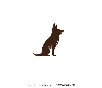 Dog walking logo template with sitting dog silhouette.-Vector
