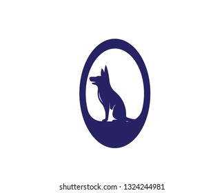 Dog walking logo template with sitting dog silhouette.-Vector
