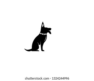 Dog walking logo template with sitting dog silhouette.-Vector
