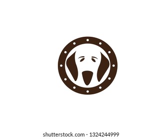 Dog walking logo template with sitting dog silhouette.-Vector
