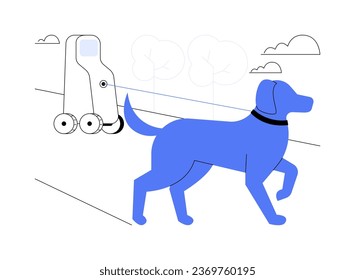 Dog walking robot abstract concept vector illustration. Cute dog walking with robotics machine, modern artificial intelligence technology, smart pet companion, digital assistant abstract metaphor.