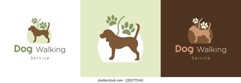 Dog walking service logo design, modern pet care symbol, domestic animal brand identity emblem concept, paw editable commercial logotype, icon set isolated on background