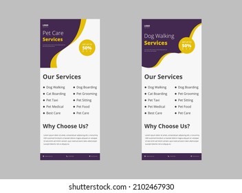 dog walking service roll up banner stand template. dog walking flyer, dl flyer. poster, leaflet design. 