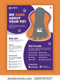 Dog walking services center and salon flyer design or Pet business poster design template