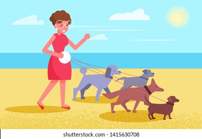 Dog walking services Woman walks with four dogs