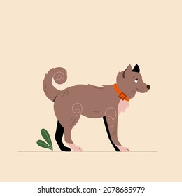 Dog Walking, Side View. Vector Flat Cartoon Illustration