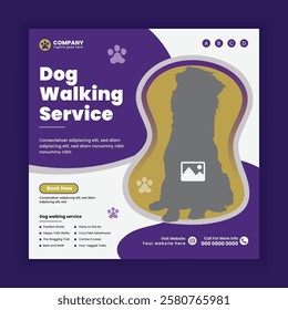 Dog walking Social Media Post design Or pet walker business web, online Square banner template