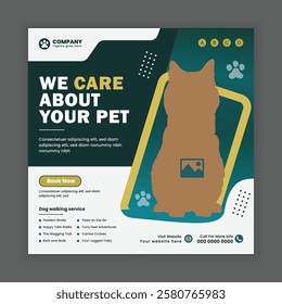 Dog walking Social Media Post design Or pet walker business web, online Square banner template