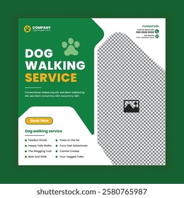 Dog walking Social Media Post design Or pet walker business web, online Square banner template