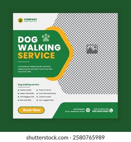 Dog walking Social Media Post design Or pet walker business web, online Square banner template