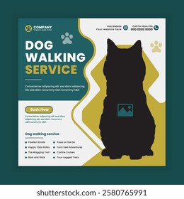 Dog walking Social Media Post design Or pet walker business web, online Square banner template