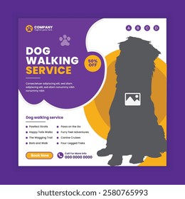 Dog walking Social Media Post design Or pet walker business web, online Square banner template