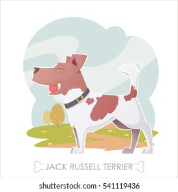 Dog walks in the park. Cartoon style. Vector collection.