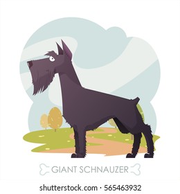 Dog walks in the park. Cartoon style. Vector collection.