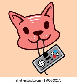 Dog want to play video games, control games, happy face
