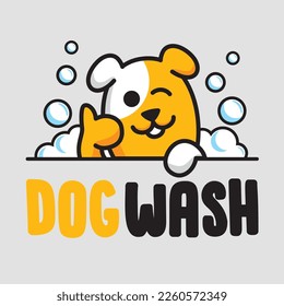 Dog wash logo design. Pet care logo. Dog grooming. Thumbs Up dog logo