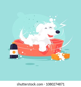 Dog washing. Flat design vector illustration.